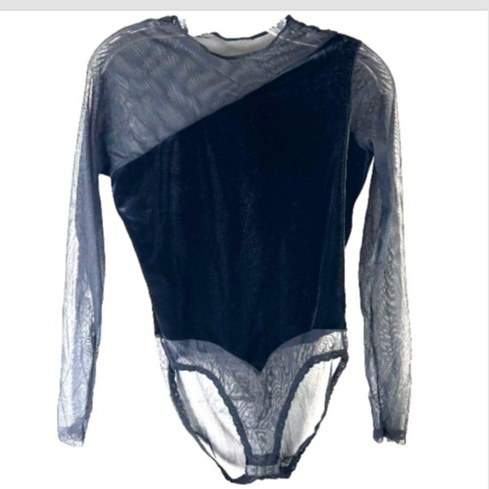 Christian Dior Womans Velvet sheer vtg 90s capsule y2k black Bodysuit top small
